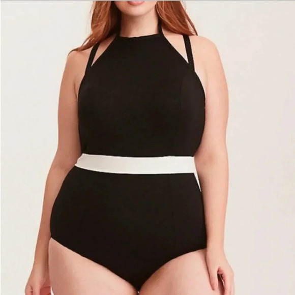 Torrid Swim Suit One Piece Textured High Neck Convertible Straps Black Large - Picture 10 of 11
